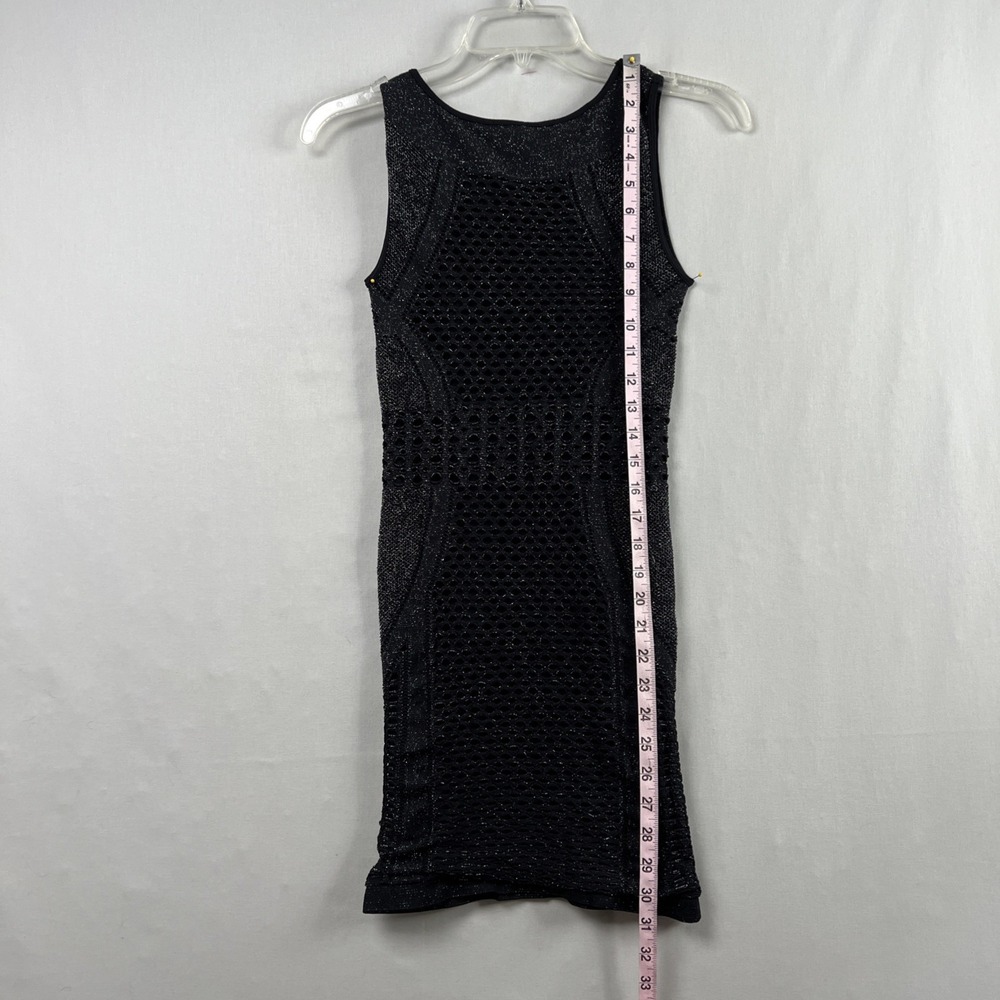 Vintage Y2k Bebe Mini Bodycon Dress Petite P/S Black Sexy Lace Stretch Metallic - Picture 4 of 12